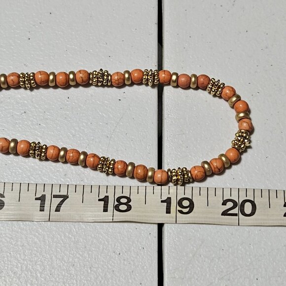 Chicos Retro Orange White Beaded Gold Tone Long Statement Necklace Jewelry Women - Picture 8 of 8